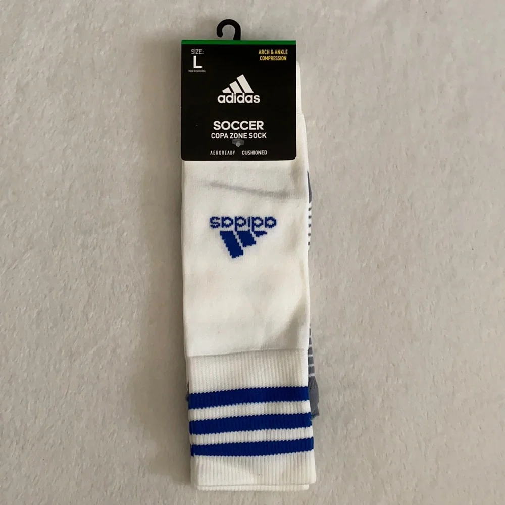 {NWT} Adidas | Copa Zone Cushion IV Over The Calf Soccer Socks White/Blue (L)